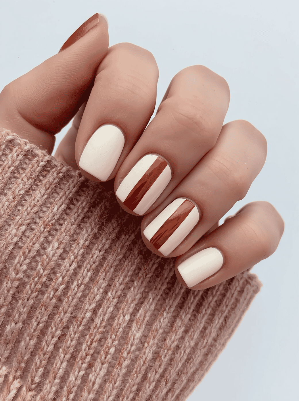 Rust and Cream Stripe Nails
